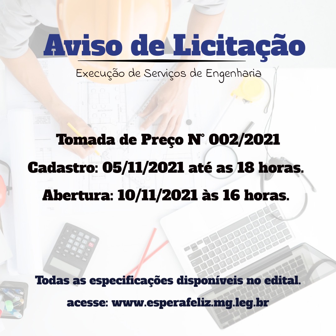 Aviso de Licitação - Tomada de Preços 002/2021