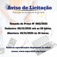 Aviso de Licitação - Tomada de Preços 002/2021